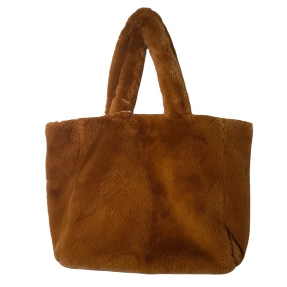 Free People Handbags - Free People Brown Tan Cozy Commuter Faux Fur Tote Bag NWT